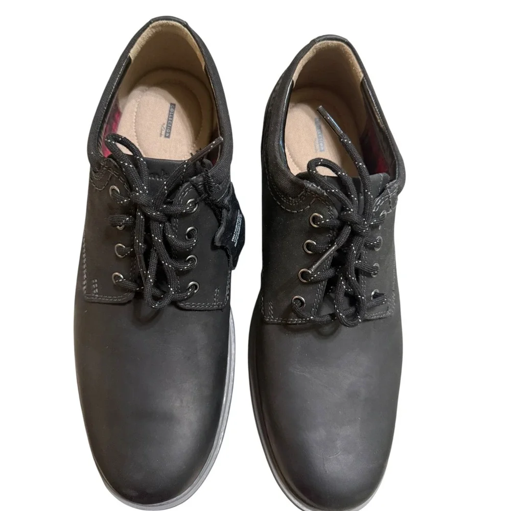 Clarks Vossen Plain Mens Black Leather Waterproof Derby Shoes 11 M Comfort